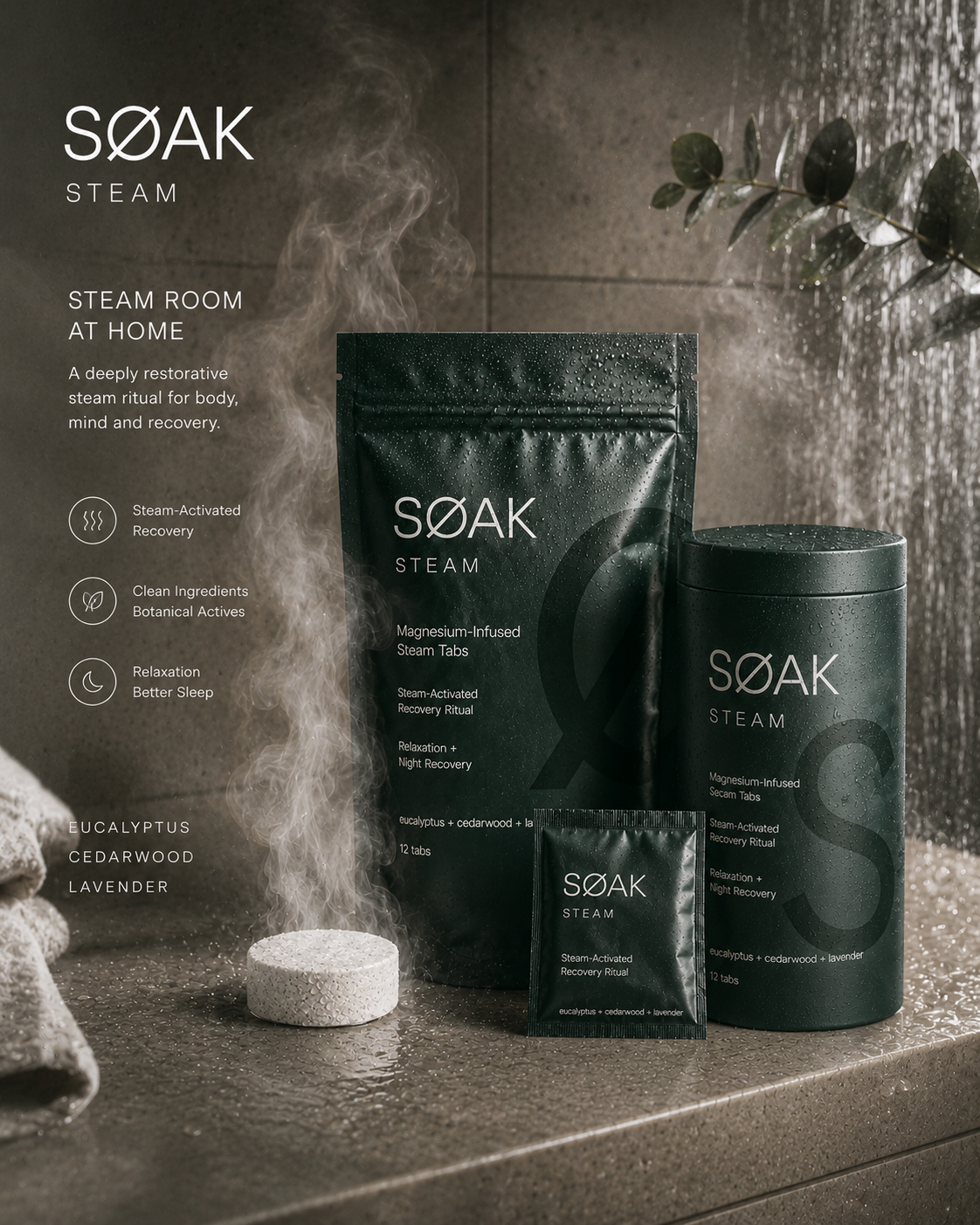 SØAK STEAM | 12 Steam-Activated Shower Tabs